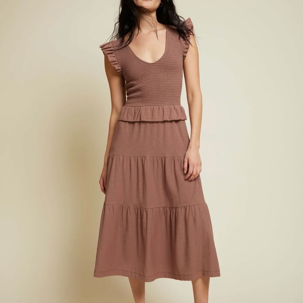 Nation LTD Fabienne Fused Ruffle Midi Dress in Mojave